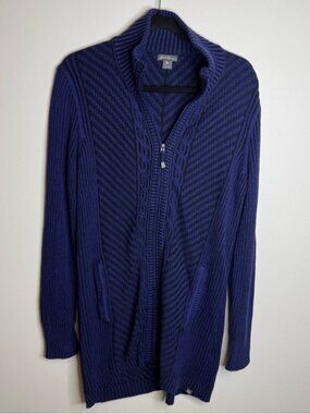 Eddie Bauer Navy Zip-Front Cable Cardigan